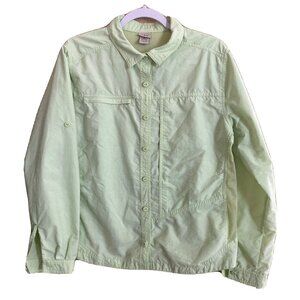 LL Bean Lime Green Safari Long Sleeve Button-Down Light Shacket Shirt Pockets XL